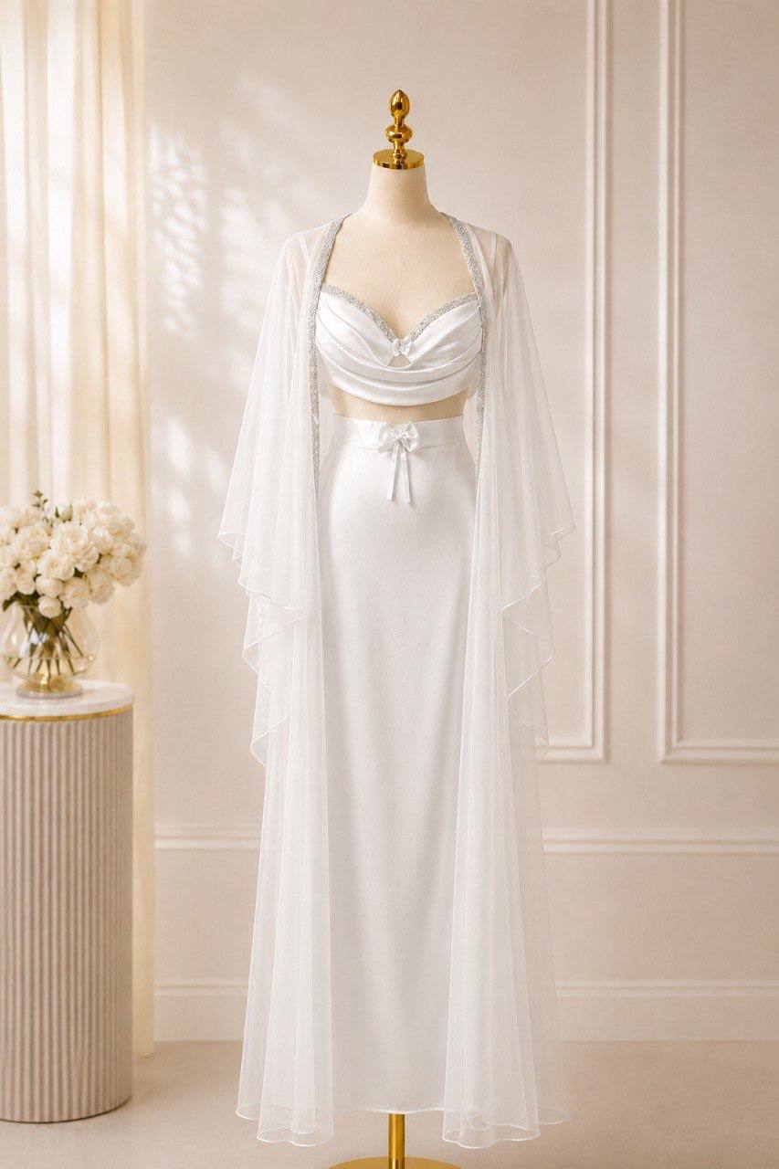 White Bridal Morning — Robe & Slip Set